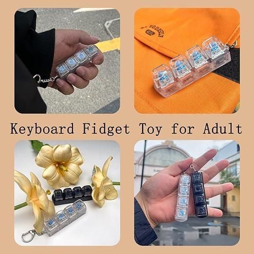Keyboard Fidget Keychain with Transparent Mechanical Switch for Stress Relief, Clicky Desk Toy for Adults, Portable EDC Keyring Accessory for Office, Travel & Daily Use