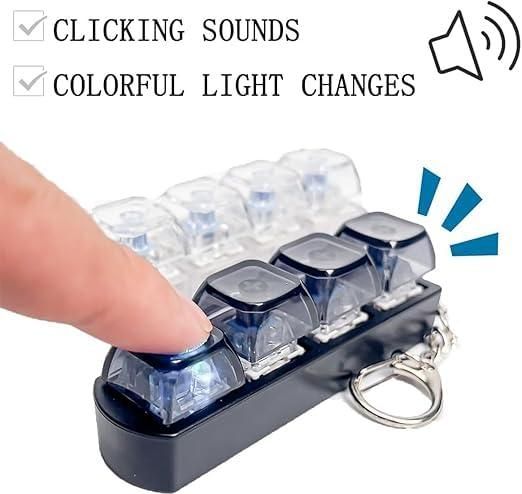 Keyboard Fidget Keychain with Transparent Mechanical Switch for Stress Relief, Clicky Desk Toy for Adults, Portable EDC Keyring Accessory for Office, Travel & Daily Use