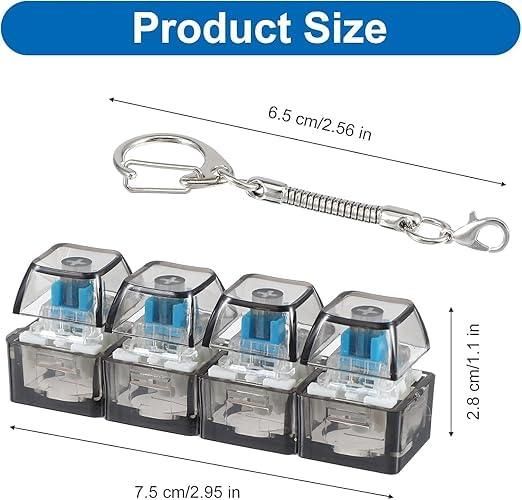 Keyboard Fidget Keychain with Transparent Mechanical Switch for Stress Relief, Clicky Desk Toy for Adults, Portable EDC Keyring Accessory for Office, Travel & Daily Use